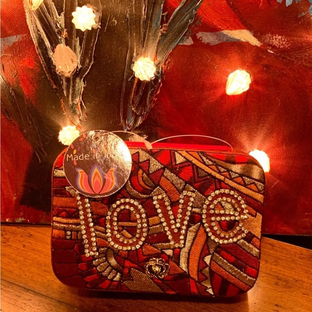 Embroidered Love Jewelry Storage Box with Rose & Rhinestones - Rare! - Picture 2 of 10